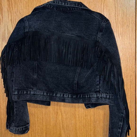 SHEIN Jackets & Coats Fringe Washed Black Denim Jacket Poshmark
